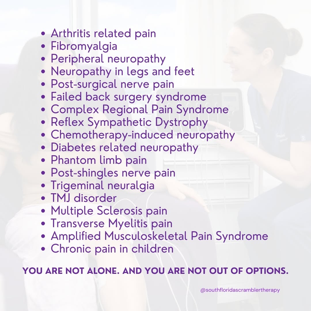 Conditions treated list graphic for South Florida Scrambler Therapy