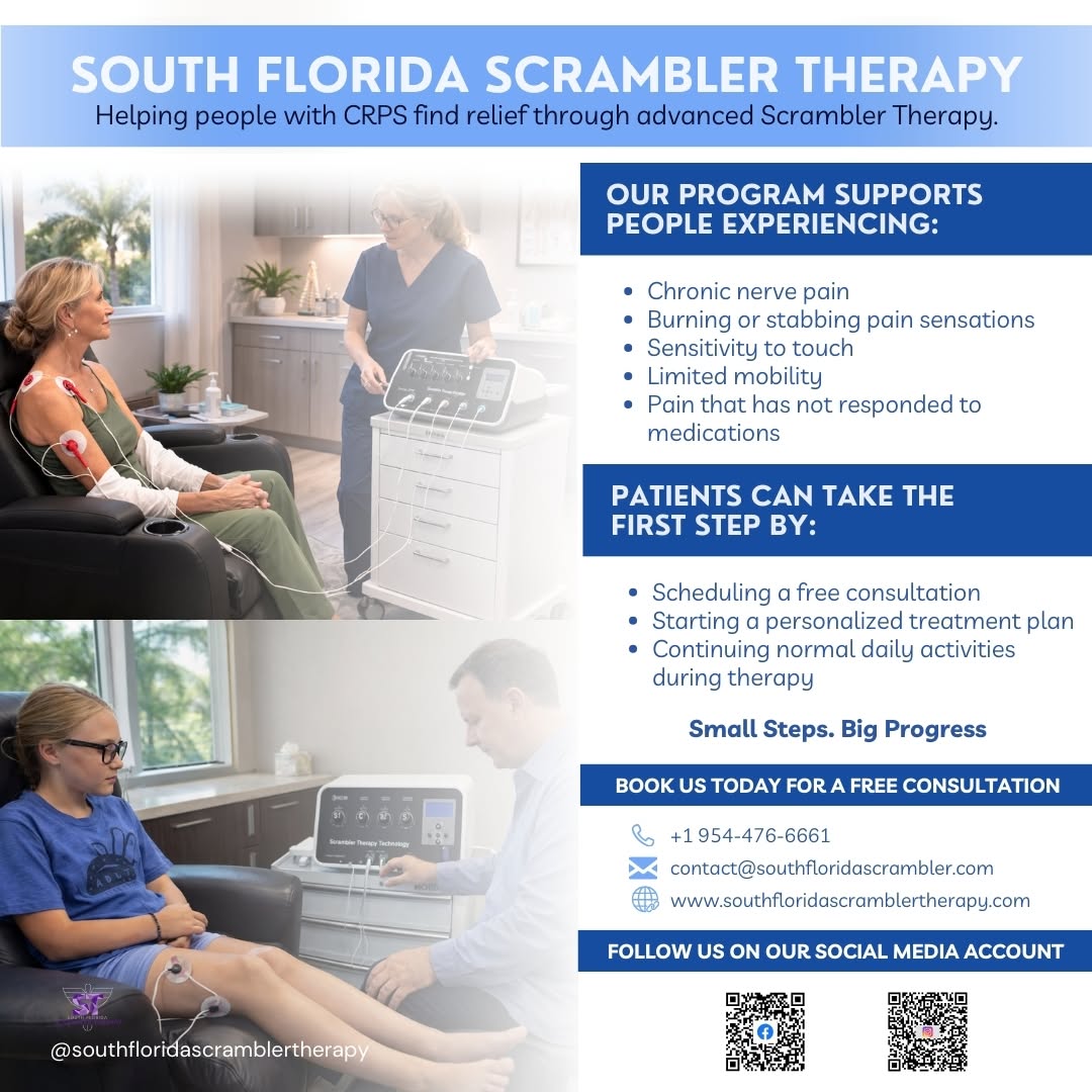 Full promotional flyer for South Florida Scrambler Therapy