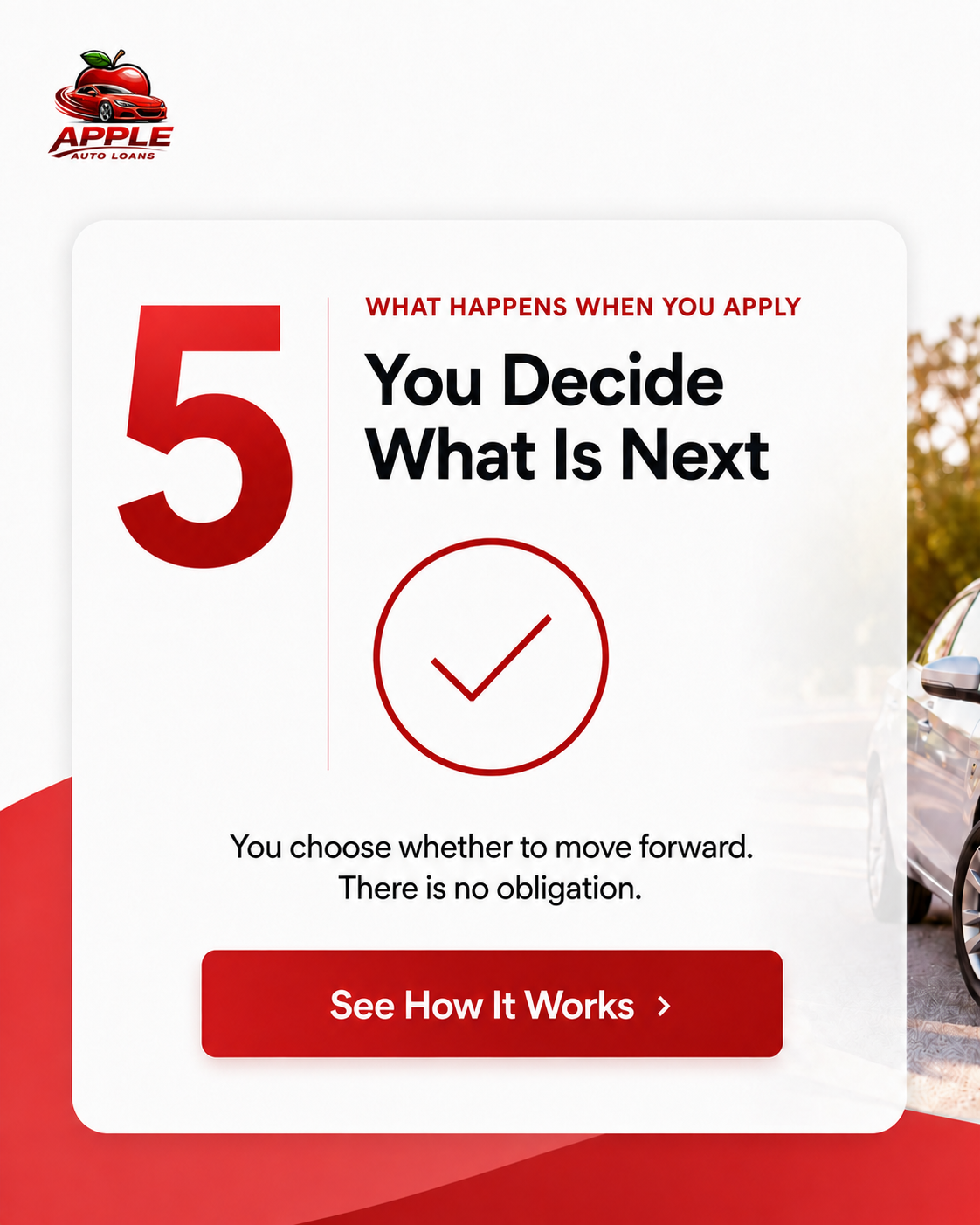 You Decide What Is Next step graphic for Apple Auto Loans