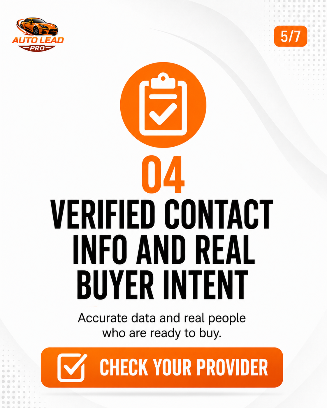 Verified Contact Info and Real Buyer Intent carousel slide for Auto Lead Pro
