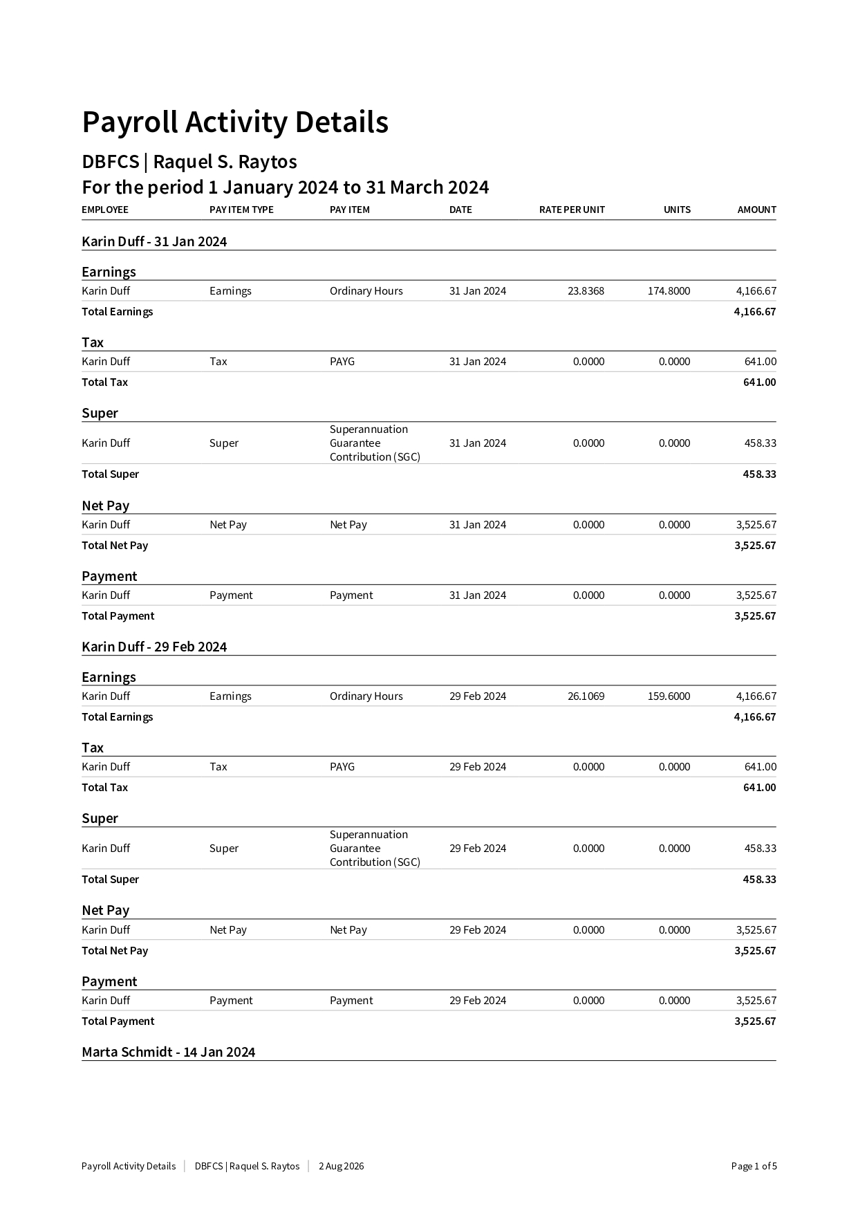 Payroll Activity Details, page 1