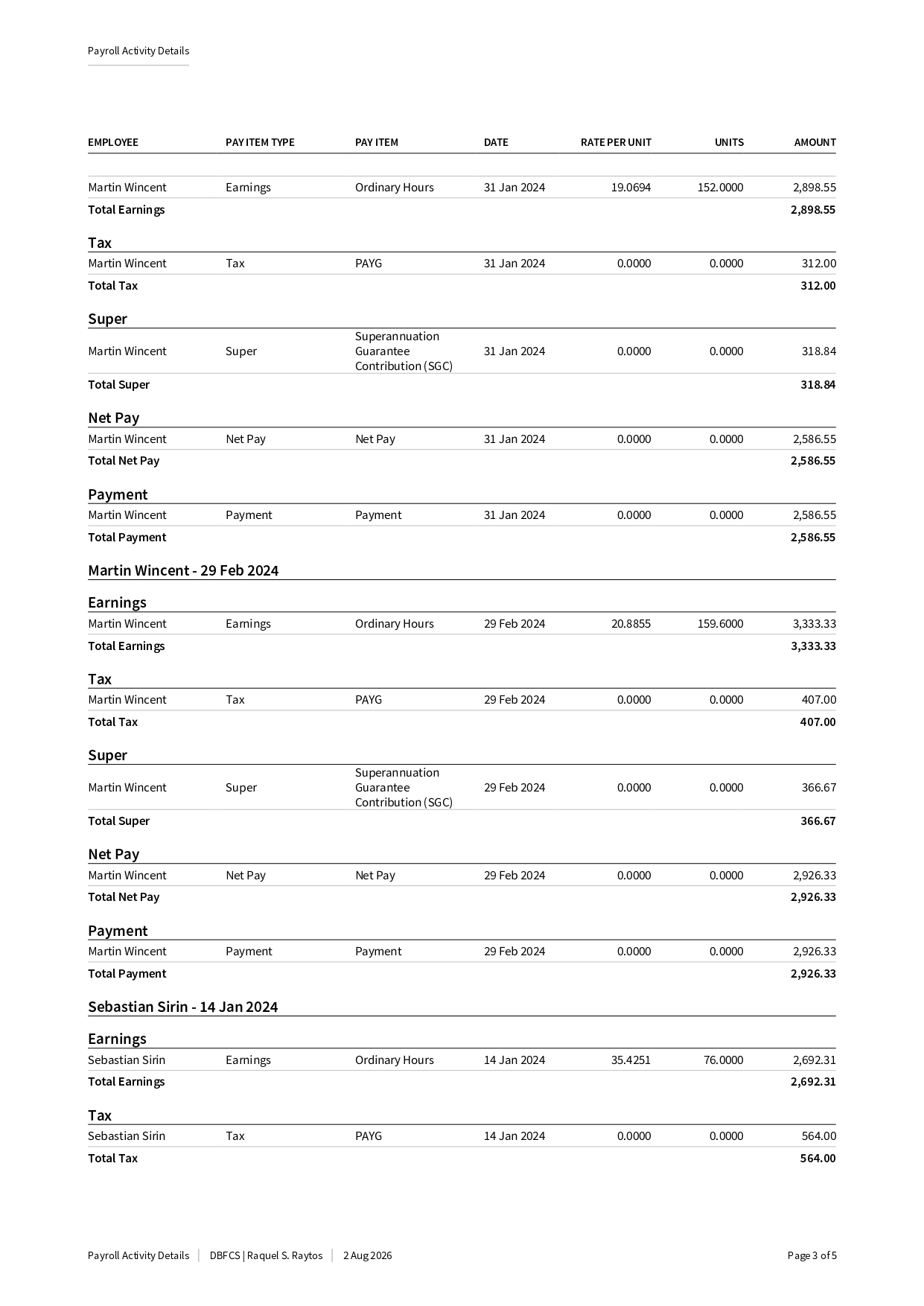 Payroll Activity Details, page 3