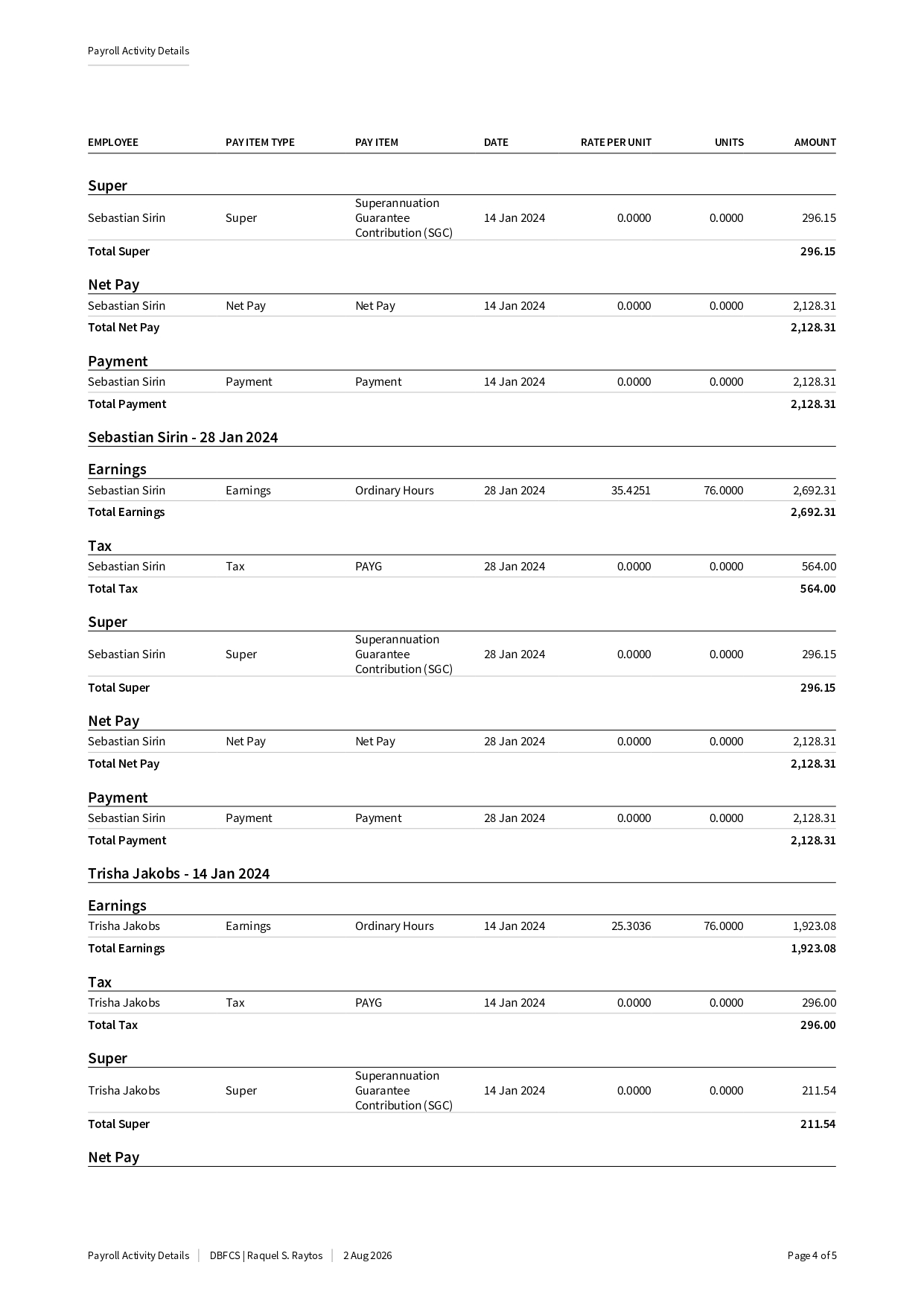Payroll Activity Details, page 4
