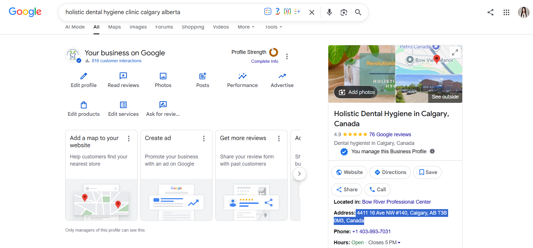 Holistic Dental Hygiene Clinic Google Business Profile listing