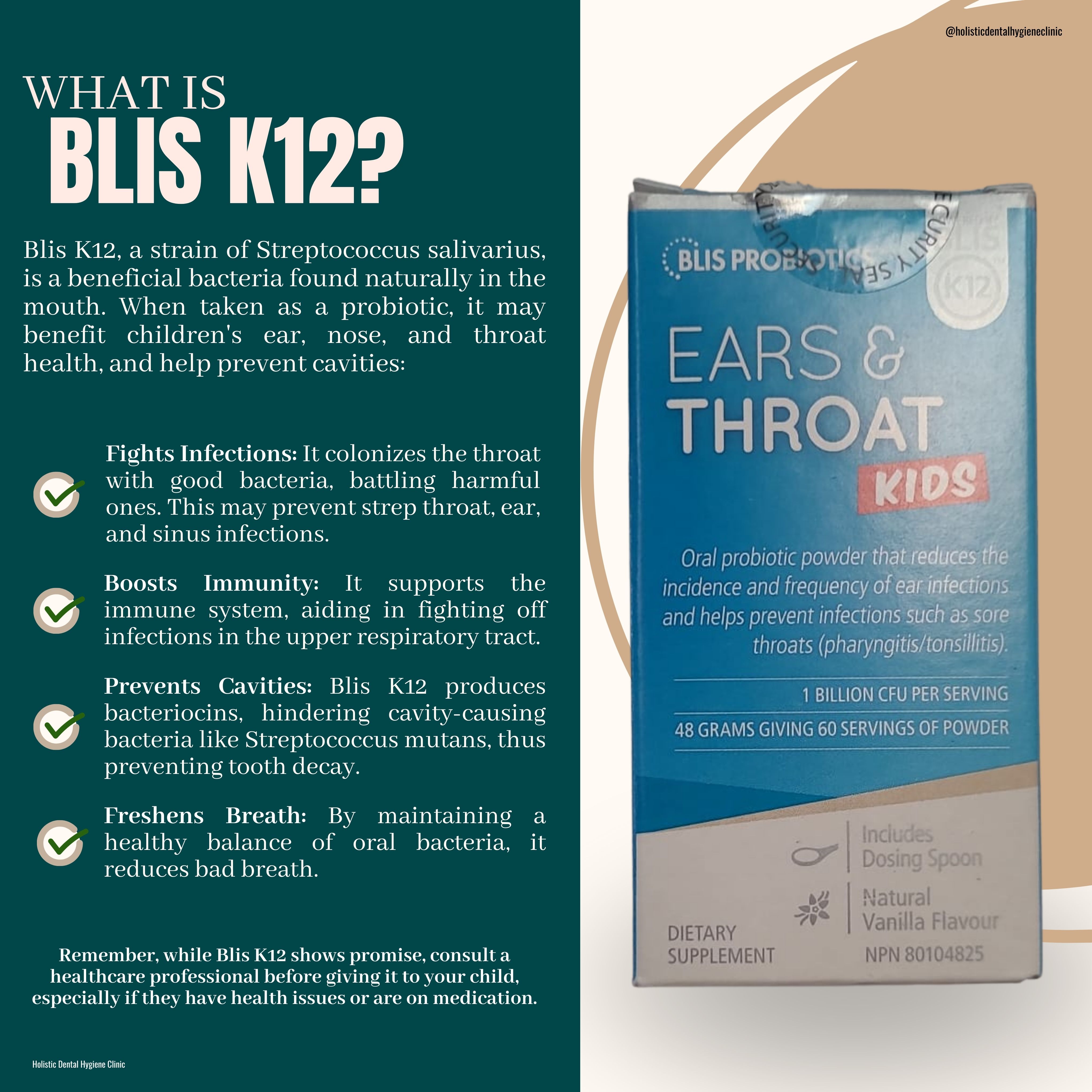 What Is Blis K12 educational graphic for Holistic Dental Hygiene Clinic