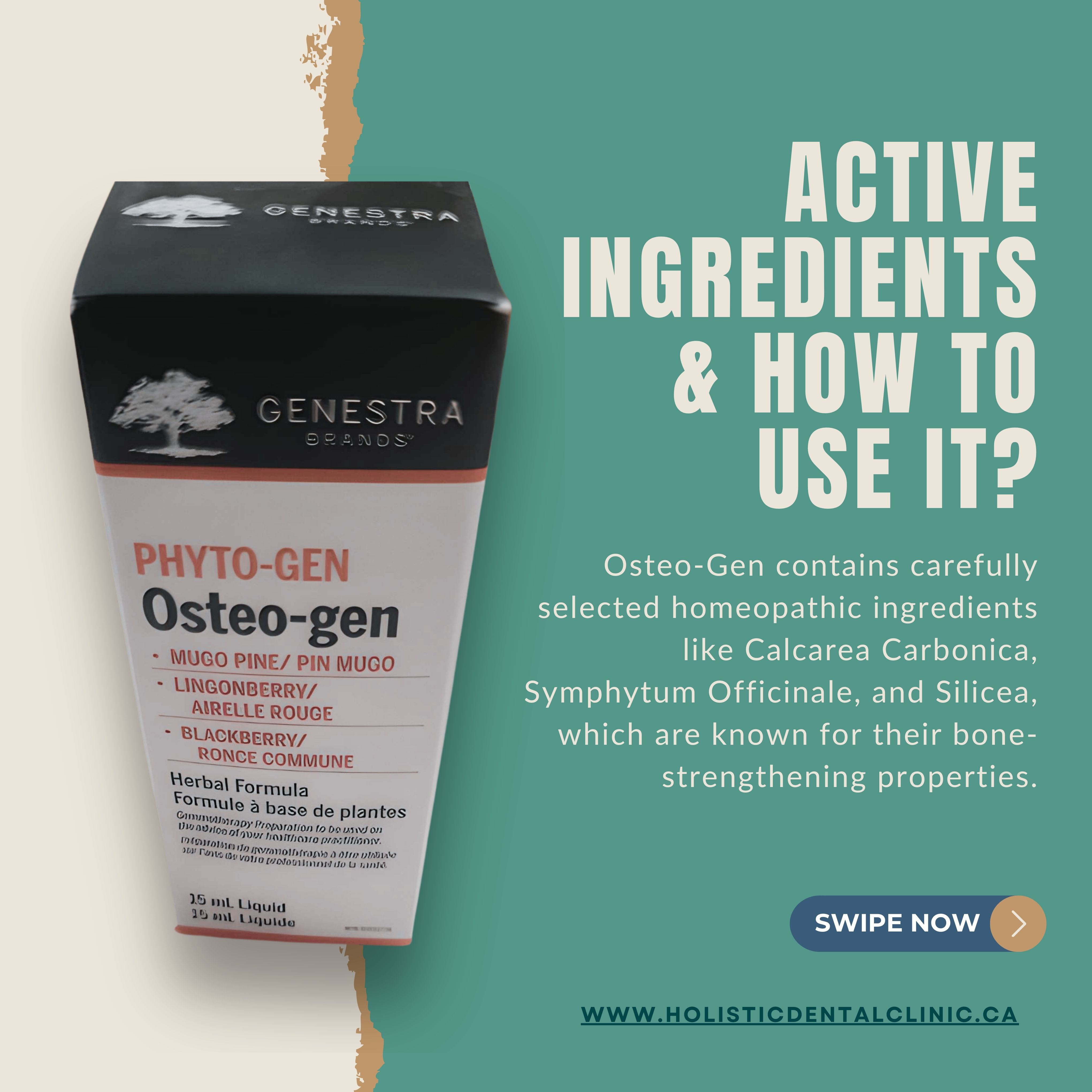 Osteo-Gen Homeopathic active ingredients graphic for Holistic Dental Hygiene Clinic