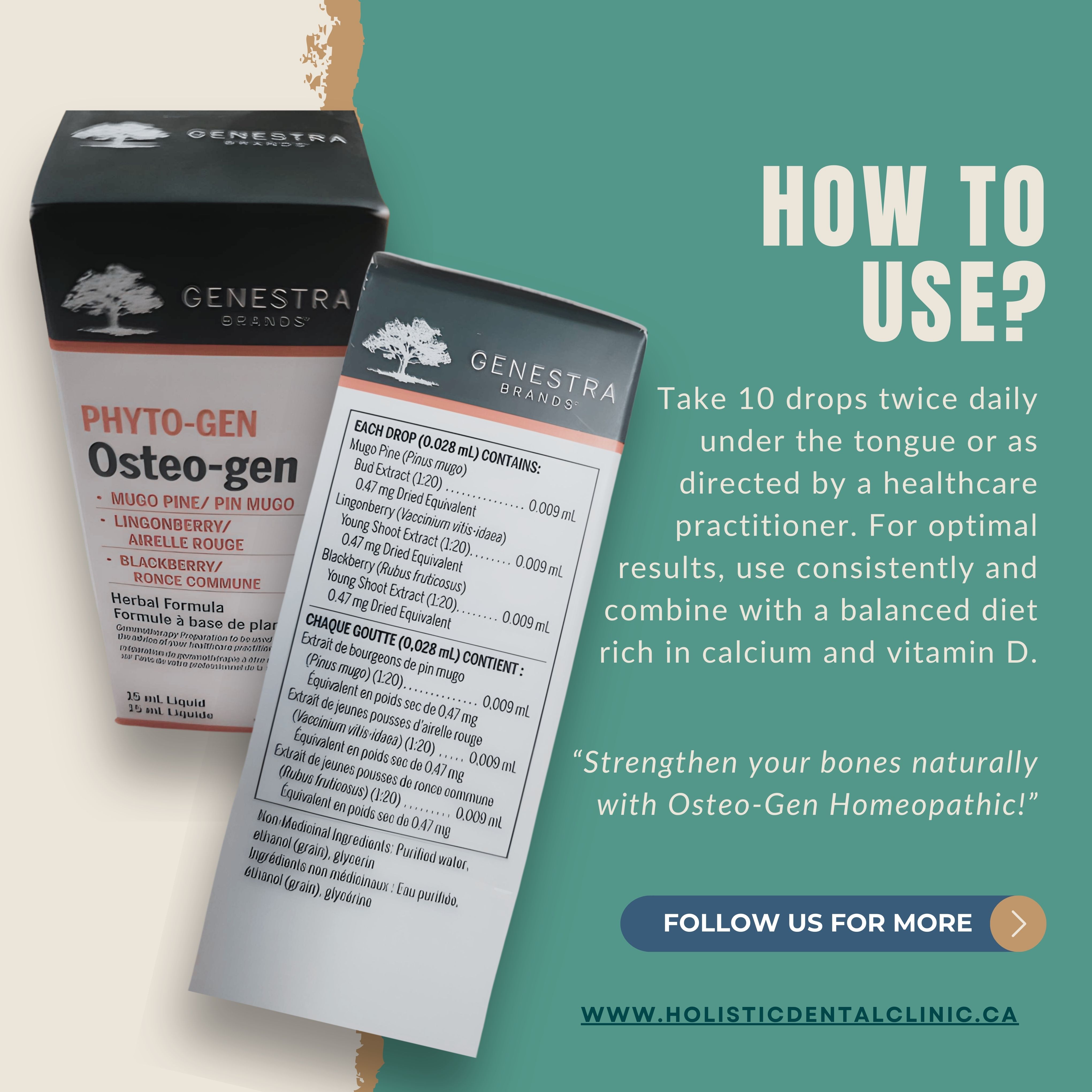 Osteo-Gen Homeopathic How to Use graphic for Holistic Dental Hygiene Clinic