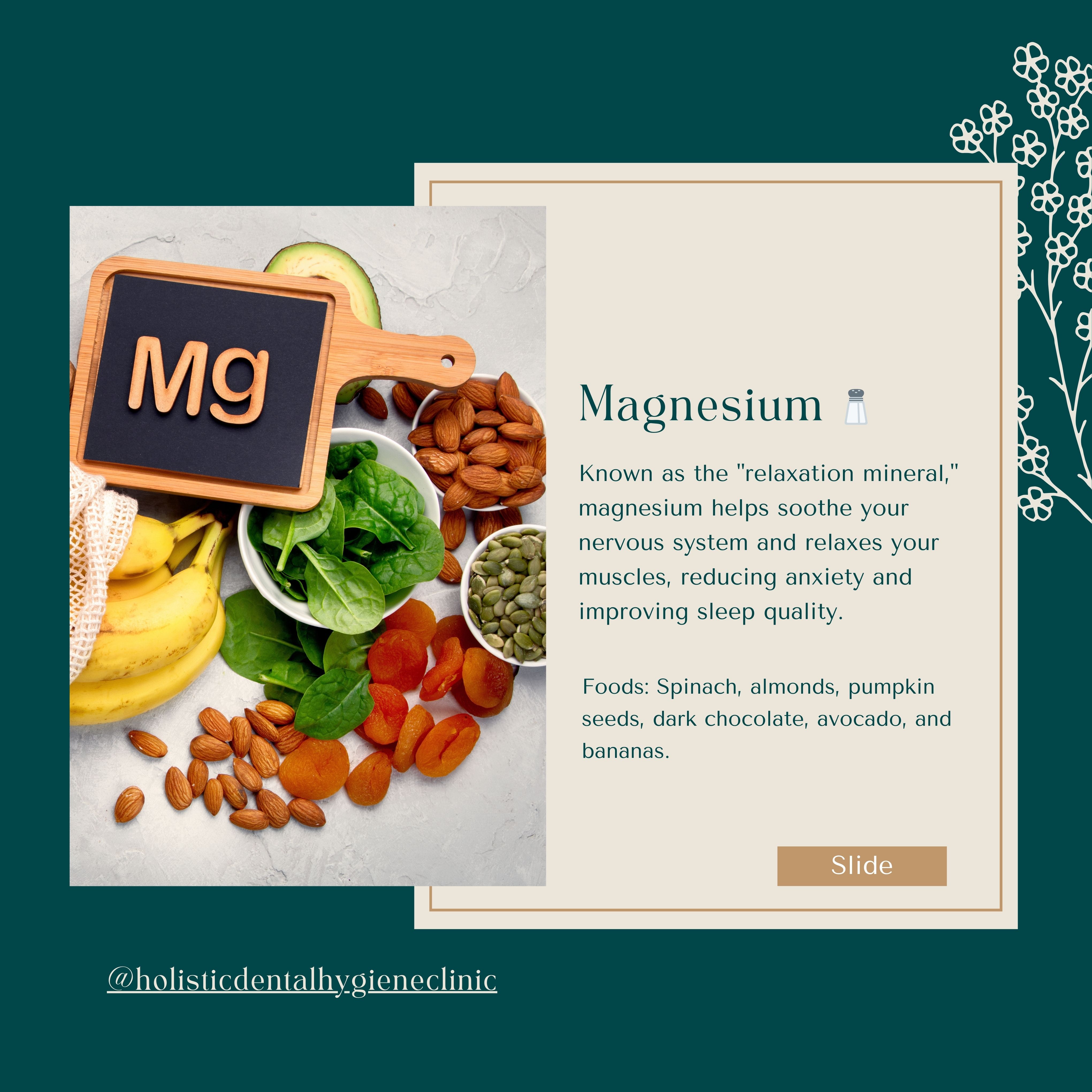 Magnesium stress mineral carousel slide for Holistic Dental Hygiene Clinic