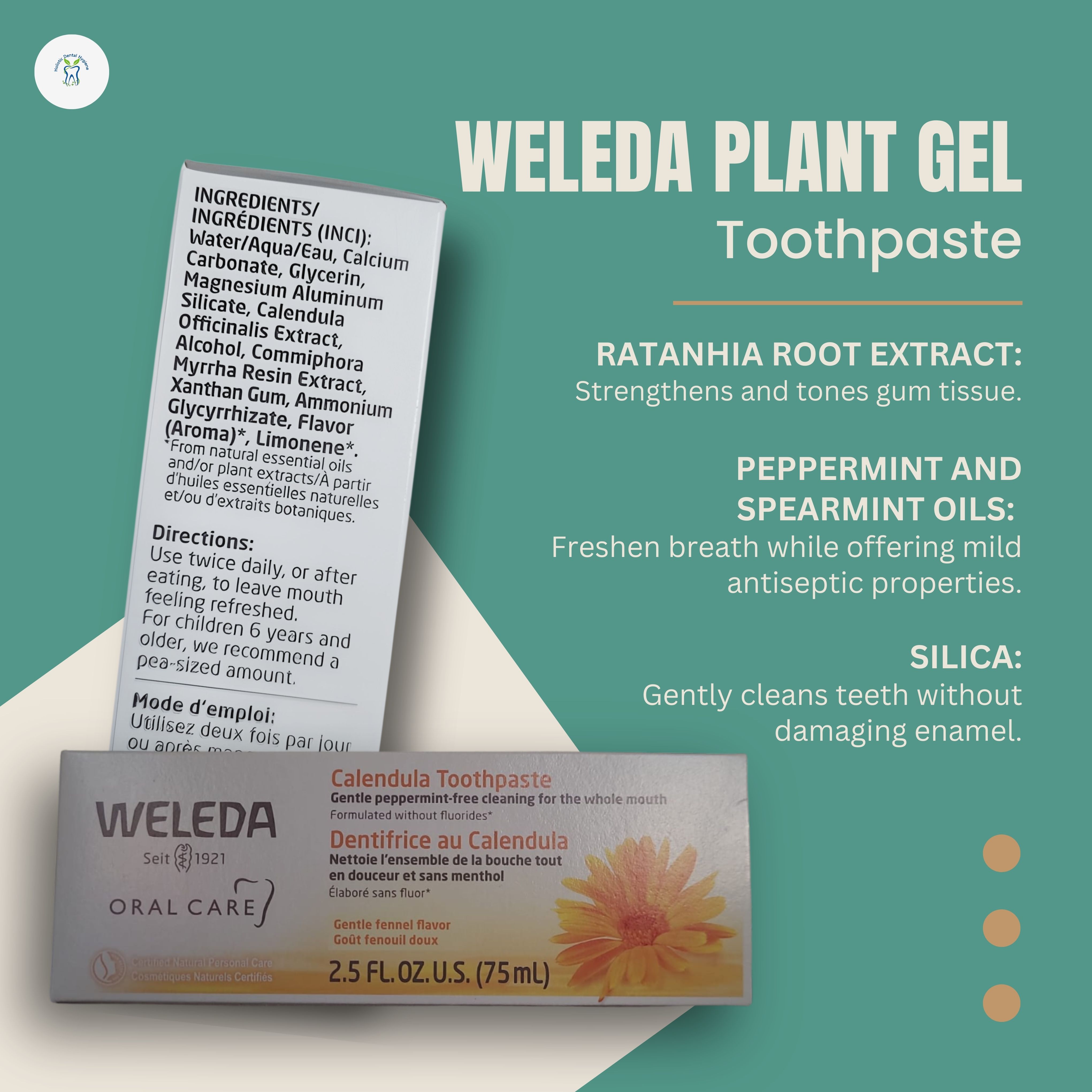 Weleda Plant Gel Toothpaste ingredients graphic for Holistic Dental Hygiene Clinic