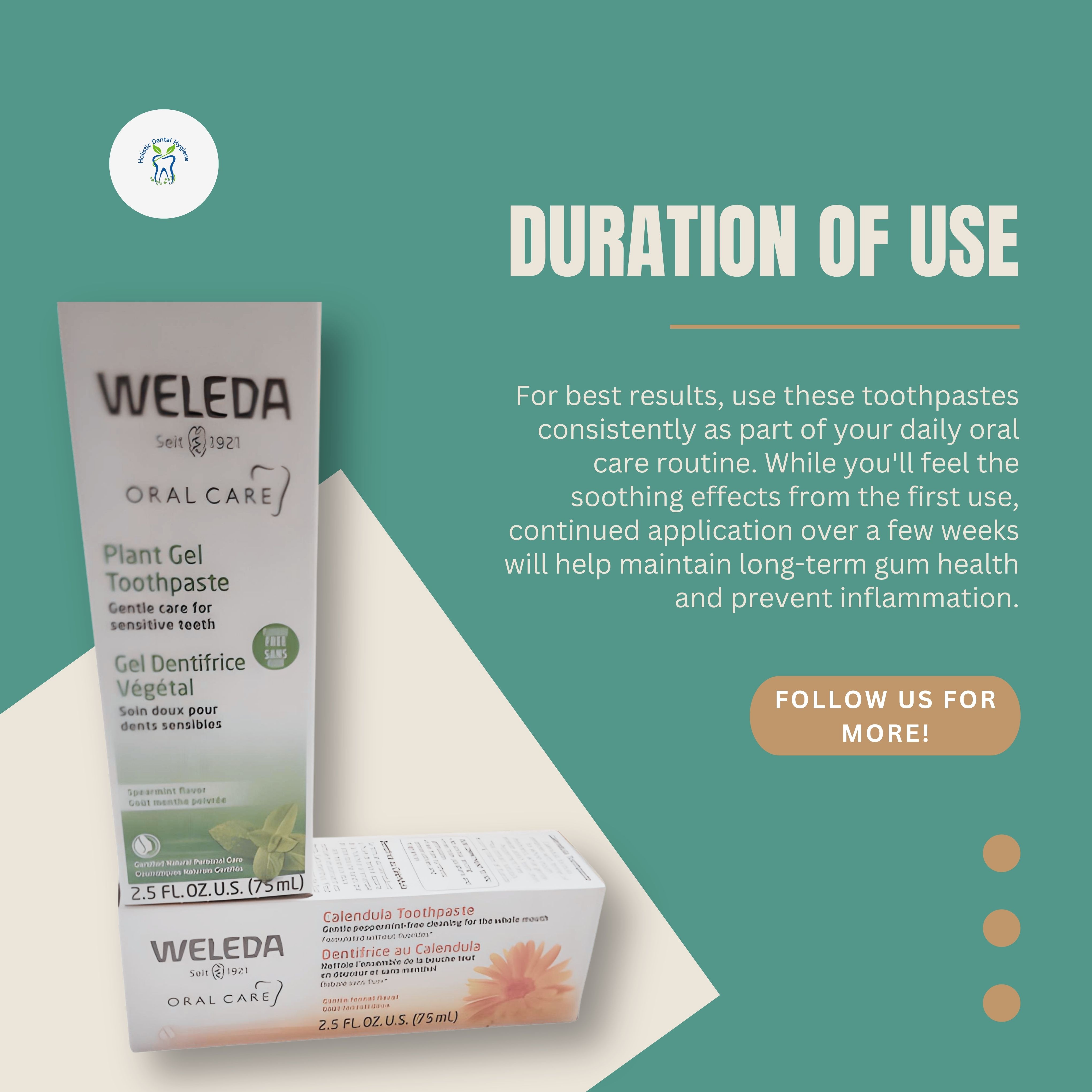 Weleda Toothpaste Duration of Use graphic for Holistic Dental Hygiene Clinic