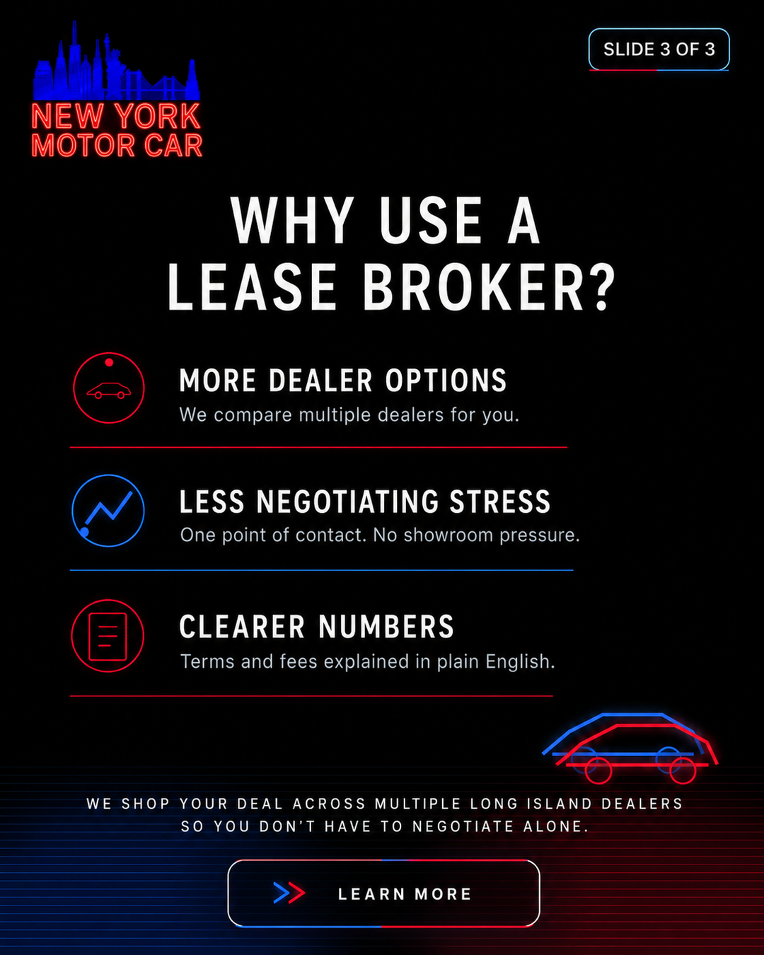 Why Use a Lease Broker carousel slide for New York Motor Car