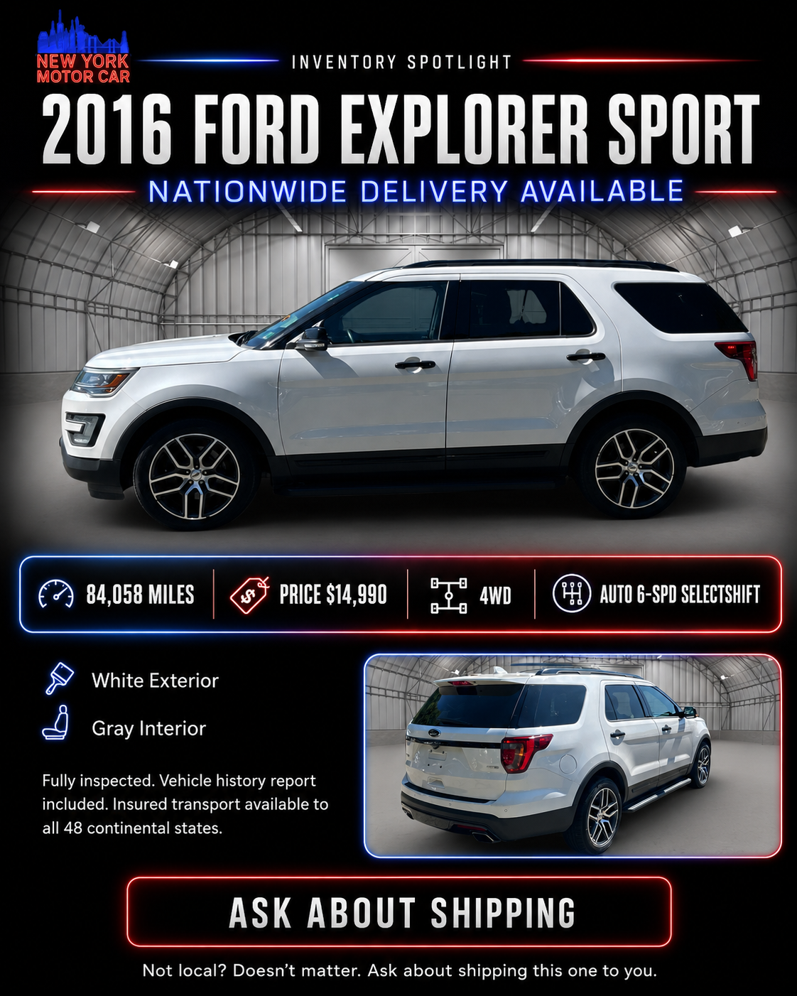 2016 Ford Explorer Sport inventory spotlight graphic for New York Motor Car