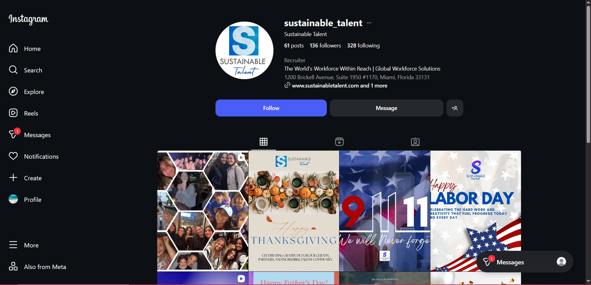Instagram profile for Sustainable Talent