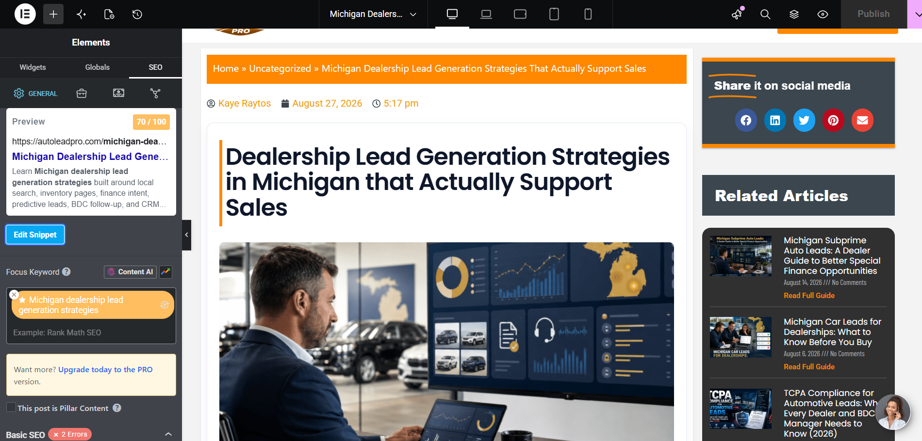 Published blog post on Michigan dealership lead generation strategies