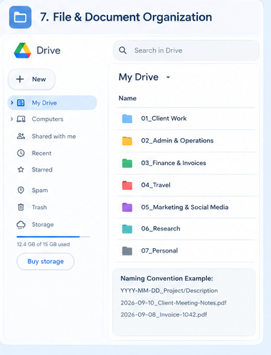 Google Drive folder structure with a consistent file naming convention