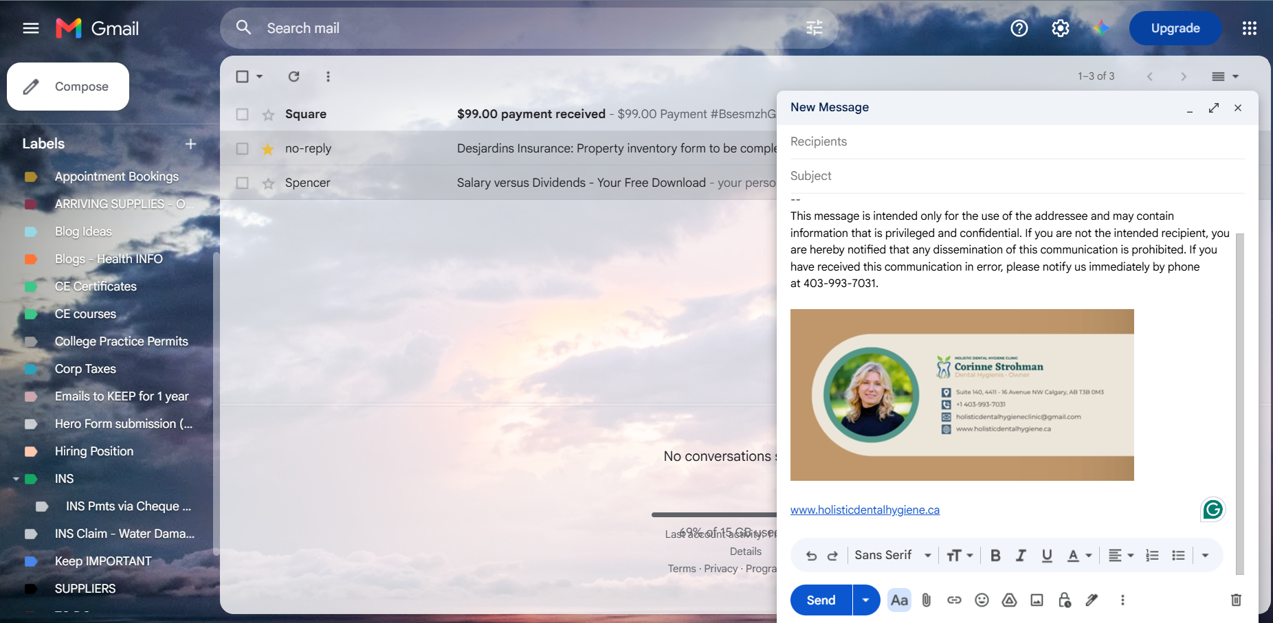 Professional email signature with photo, title, and contact details