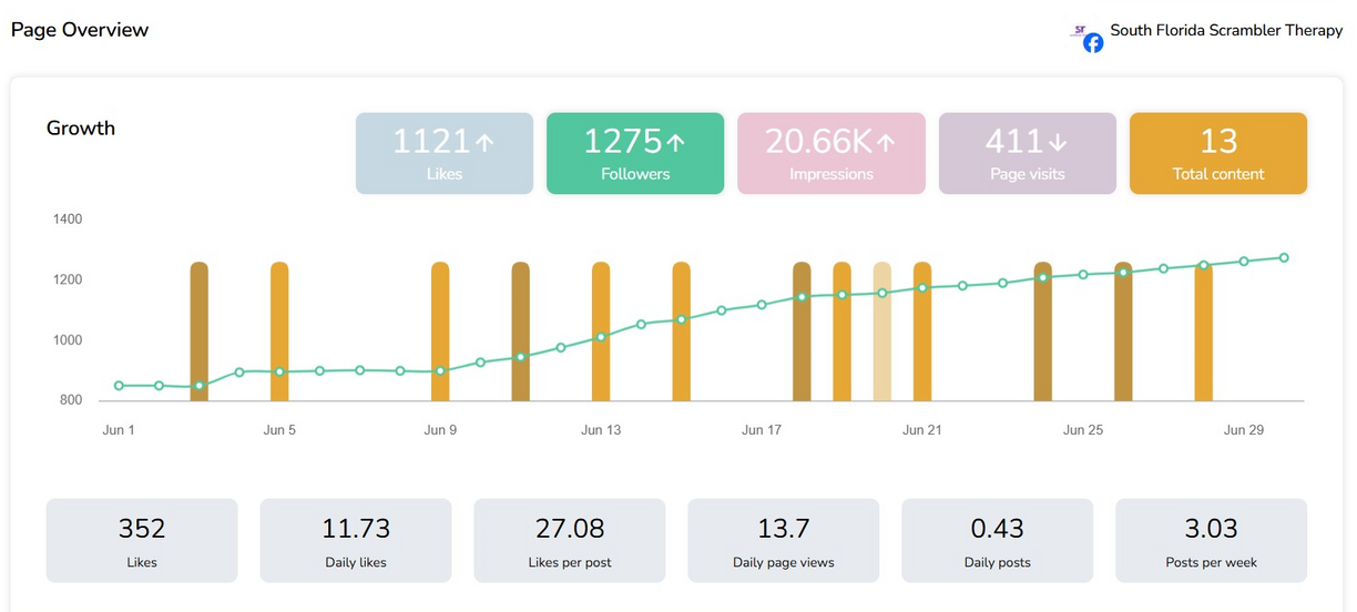 South Florida Scrambler Therapy Facebook Page overview, June 2025