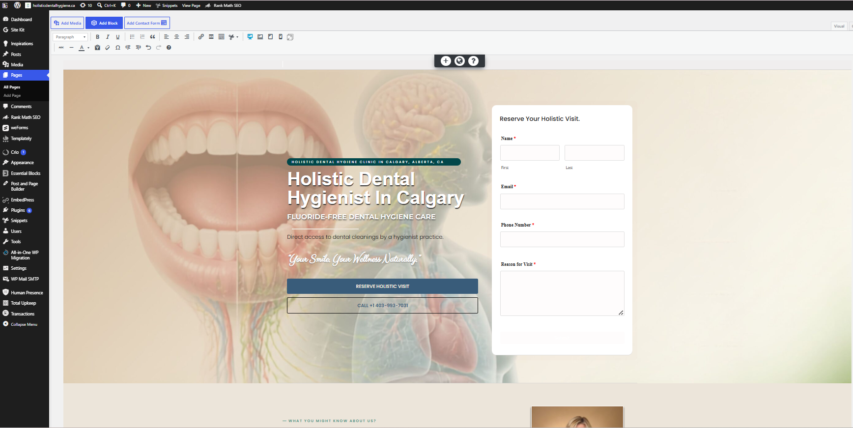 Holistic Dental Hygiene Clinic homepage hero with a Reserve Your Holistic Visit booking form